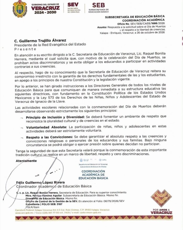 Celebración de Día de Muertos será voluntaria en escuelas de Veracruz